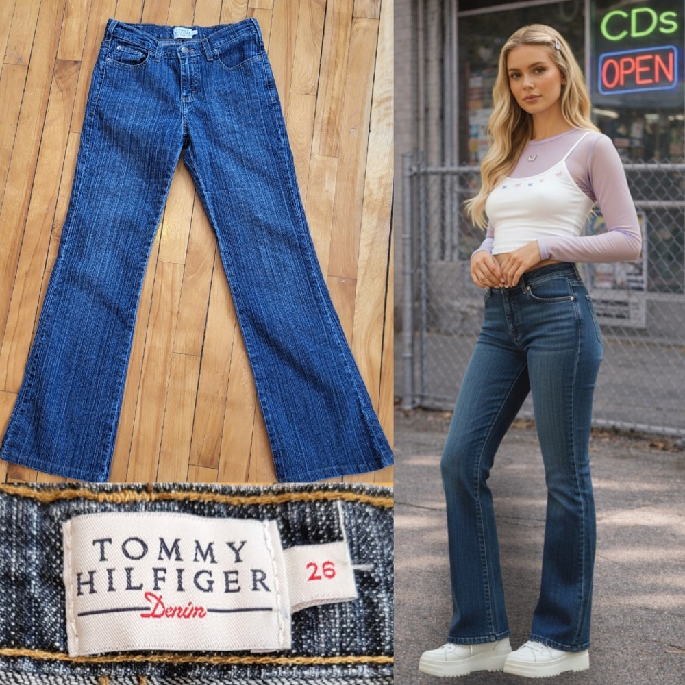 Tommy Hilfiger‎ Y2K Bootcut Jeans Vintage 2000s Dark Blue Denim Size 26
